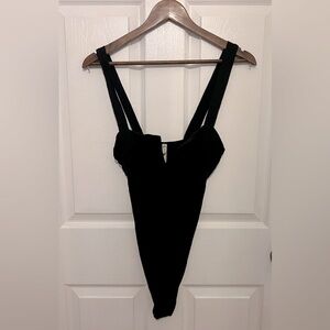 INTIMATELY FREE PEOPLE Women's Black Sleeveless Split Neck Bodysuit Size L